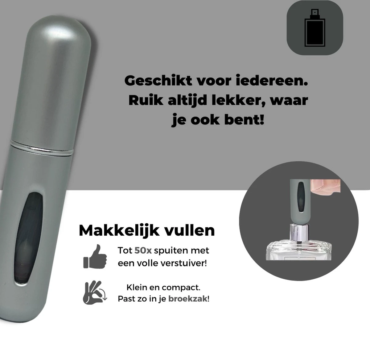 Cetins - Parfum Verstuiver Navulbaar - Mini Parfum Flesje - Reisflesje – Matt Grijs - 6 Cetins - Parfum Verstuiver Navulbaar - Mini Parfum Flesje - Reisflesje – Matt Grijs - - Afbeelding 6