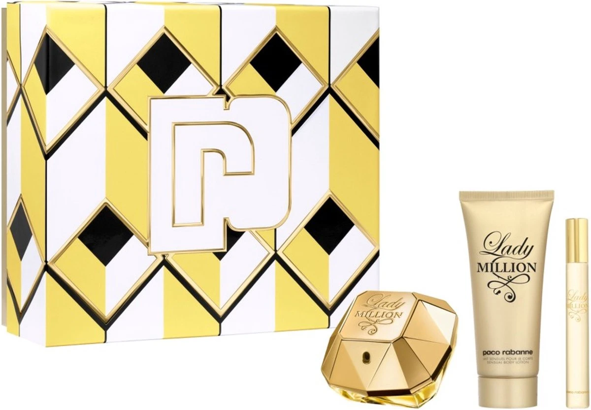 Paco Rabanne Lady Million Giftset - 80 Ml Eau De Parfum Spray + 10 Ml Eau De Parfum Spray + 100 Ml Bodylotion - Cadeauset Voor Dames 1 Paco Rabanne Lady Million Giftset - 80 Ml Eau De Parfum Spray + 10 Ml Eau De Parfum Spray + 100 Ml Bodylotion - Cadeauset Voor Dames