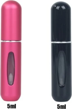 Merkloos Mini Hervulbare Parfum Fles – Spray – Draagbare Fles – Verstuiver Fles Reizen - 2pack Zwart En Roos